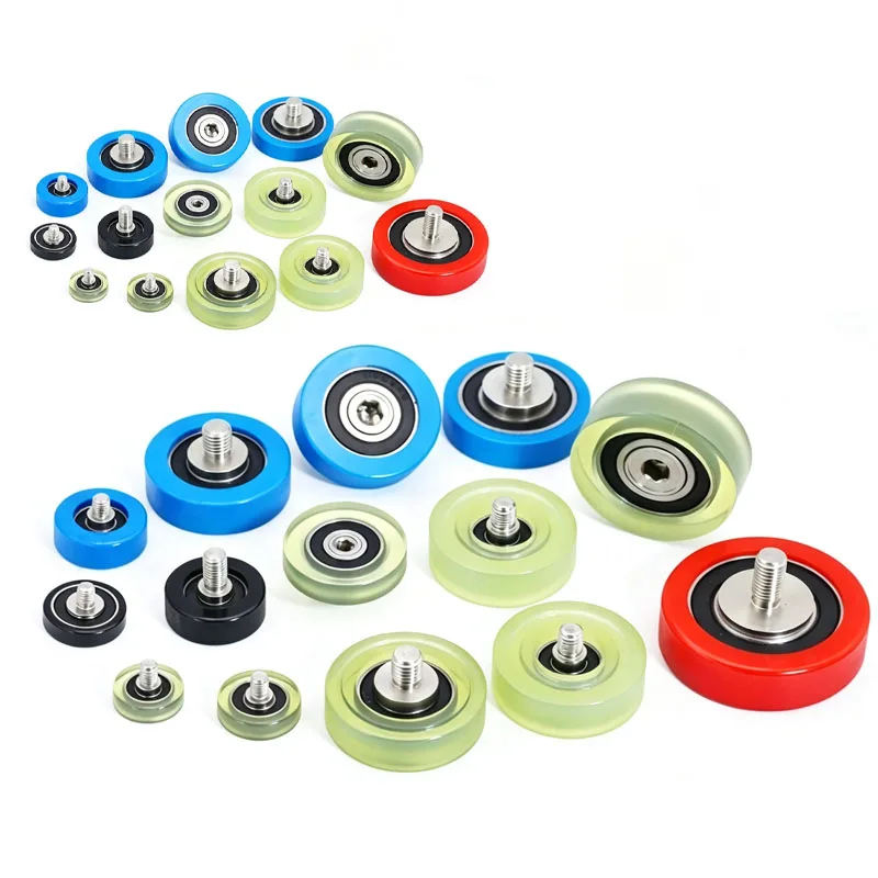 PU Coated Roller Wheels Externally Threaded Polyurethane Forming Bearing With M3-M8 Screw OD10-24 26 28 30 32 35 36 38 40 45-70