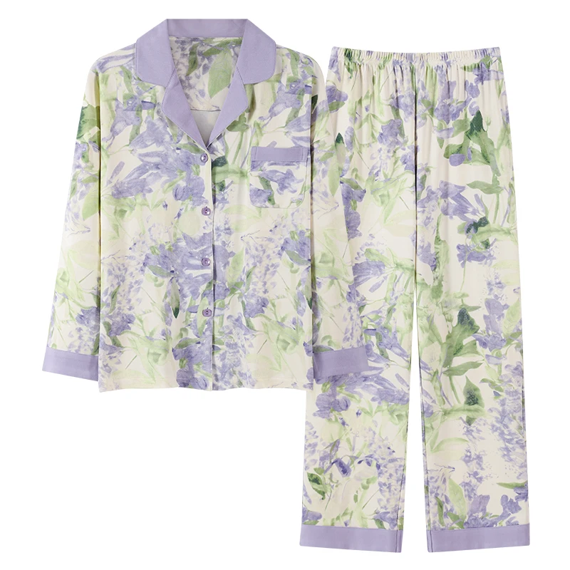 

Spring and Autumn Women Pajamas Set 100% Cotton Pyjamas Female Turn-down Collar Long Sleeve Sleepwear