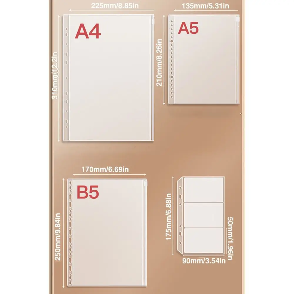 Practical PP Storage Booklet Loose Leaf Dustproof Fil Bag A4/A5/B5 Binder Ticket Holder School