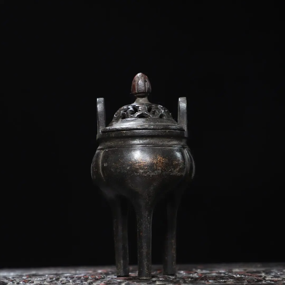 Vintage Gilded Brass Three-legged Incense Burner Antique Chinese Censer Home Office Zen Decor Collectible Gift