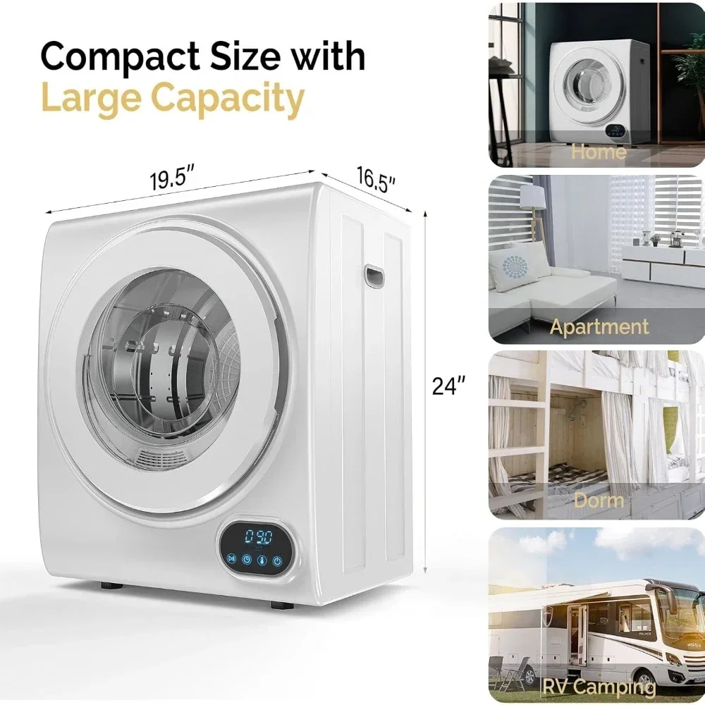 l Secador de ropa eléctrico con bañera de acero inoxidable y panel táctil LCD, secadora de carga frontal de 1,5 pies cúbicos, secadora de tela portátil