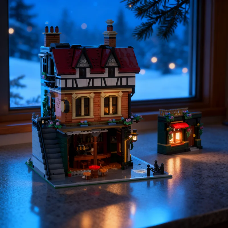 3548pcs MOC Tudor Corner Pub Modular Architecture Street Scene Model Building Blocks Module Diorama Figure Ship Robot Toy Gift
