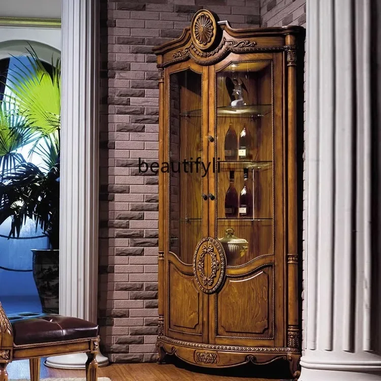 European-Style Wall Corner Wine Cabinet Glass Door Display Corner Corner Cabinet Home Double Door Cabinet