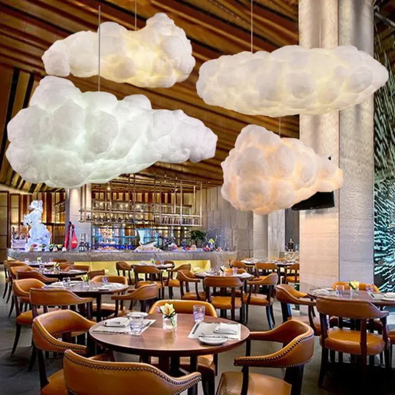 Lámpara colgante con forma de nube para restaurante, luz flotante blanca moderna para decoración de Isla de cocina y comedor
