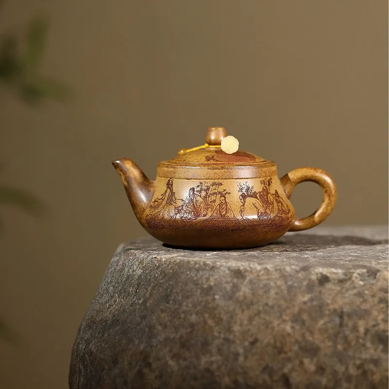 Handmade Yixing Zisha Teapot Dragon Bone Gold Sand Clay Kung Fu Tea Pot Chinese Tea Ceremony Gift 340ml