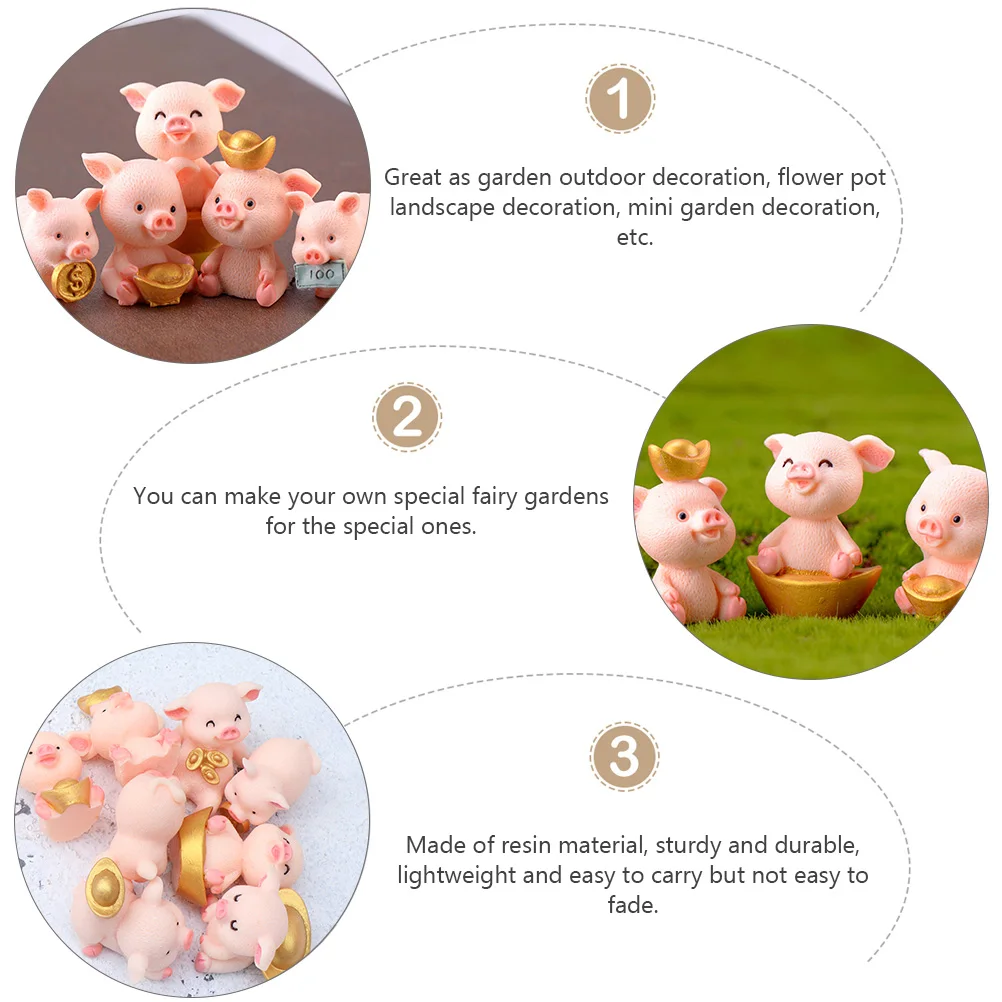 

16pcs Mini Pig naments Resin Home Decor Car Desktop Adornment Pink Micro L Reusable Sturdy Long Placement