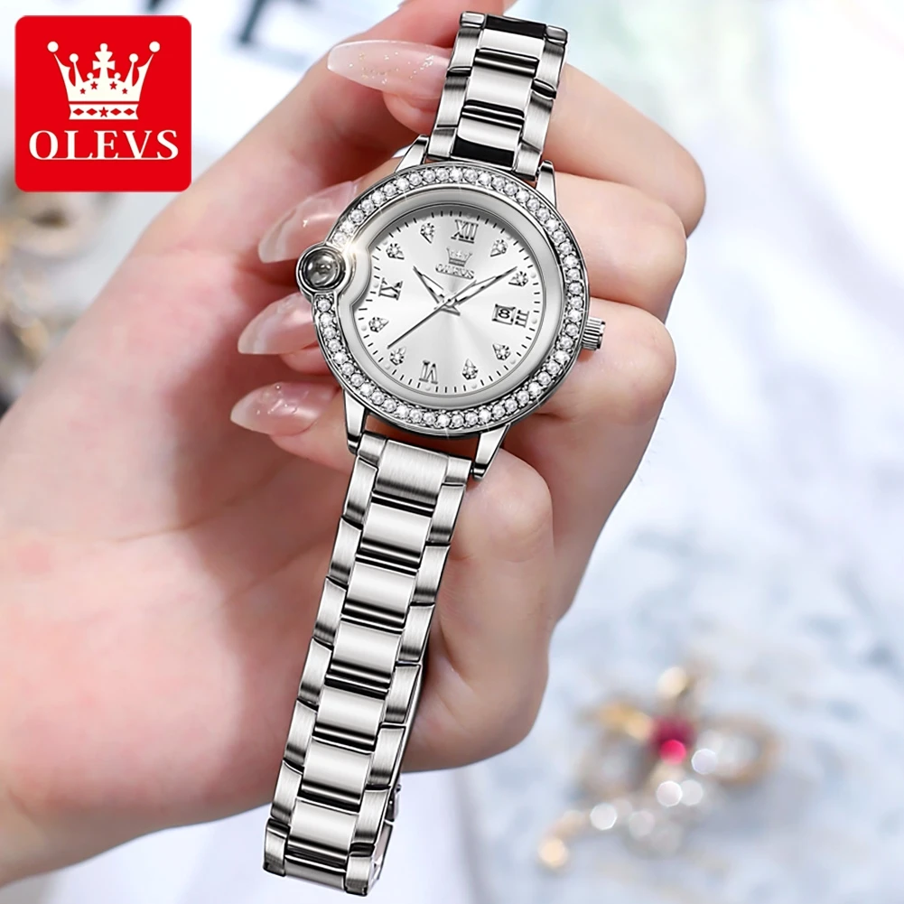 Olevs Women Fashion Quartz Watch Stainless Steel Date Display Classic Female Wristwatch 30m Waterproof Watches For Girls Gift