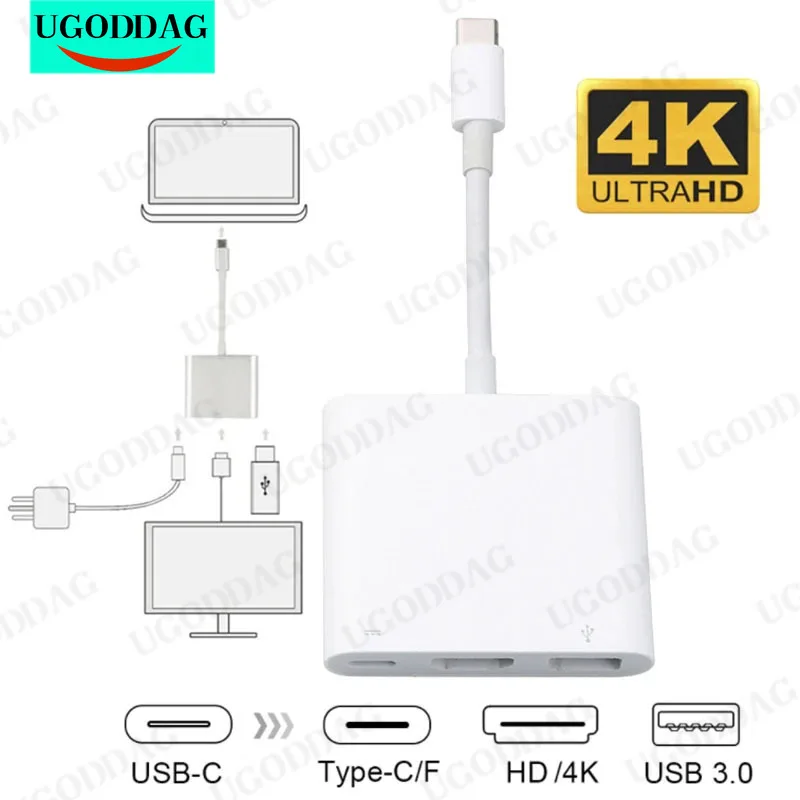 USB HUB Type C to HDMI-Compatible Cable 4K Converter Adapter Type C to HD-MI/USB 3.0/Type-C for PC Laptop MacBook Huawei Mate 30