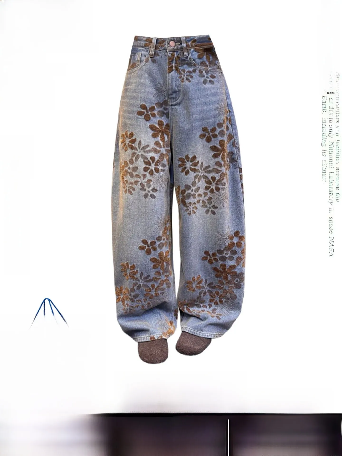 

Retro High Waist Wide Leg Pants Women's Loose Fit Floral Embroidery Knife Denim Trousers Autumn Winter New Design Korean...