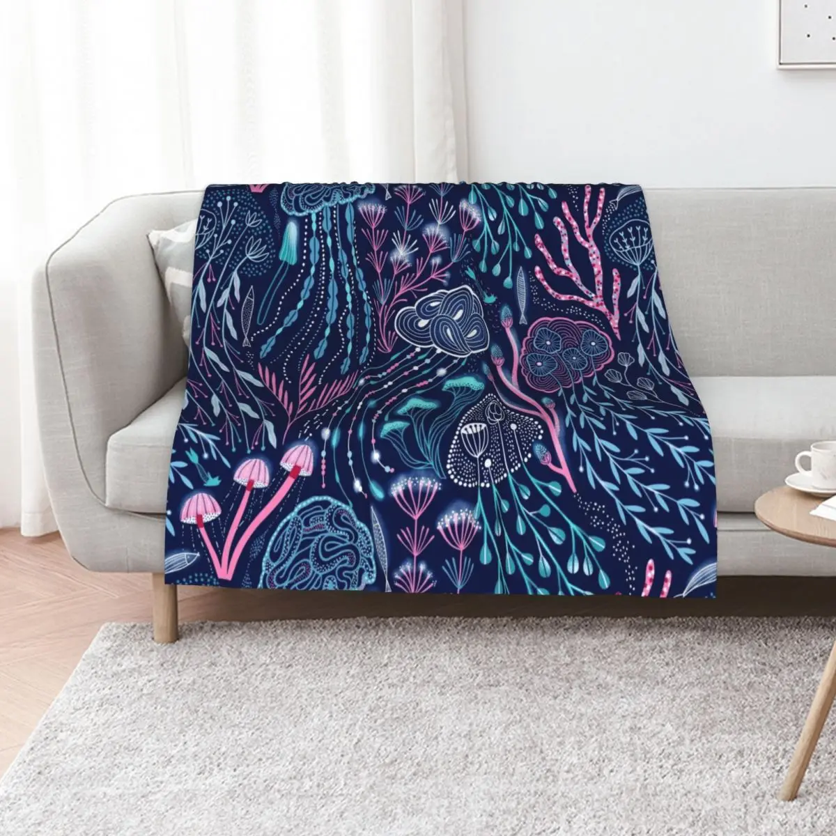 

Bioluminescence jellyfish, mushrooms, mercat and corals Throw Blanket Camping Giant Sofa Soft Beds Blankets