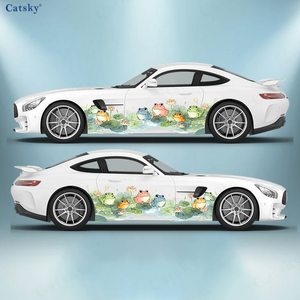 

Красочные лягушки, лилии, виниловые наклейки для автомобиля, самоклеящаяся наклейка из ПВХ, подходит для грузовиков, внедорожников, Декор, автоаксессуары, подарок
