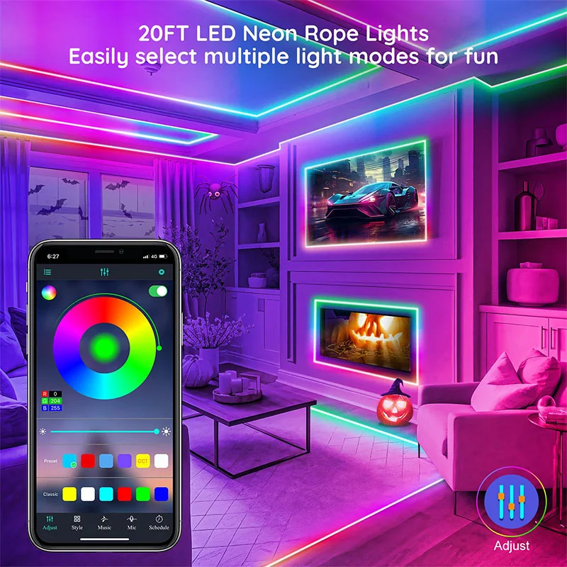 شريط نيون LED RGB 5 فولت مع تطبيق بلوتوث للتحكم عن بعد USB أضواء نيون مرنة مقاومة للماء للديكور الخارجي لغرفة المنزل
