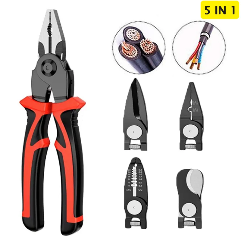 5 In 1 Replaceable Multi-functional Pliers Set Steel Wire Pliers Wire Stripper Pliers Electrician Tools Cutter Plier Scissors