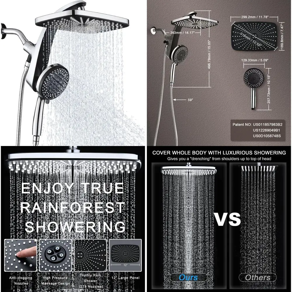 

Enhanced Dual-Function Shower Head: Fixed & Handheld with 10 Sprays, Detachable Head, Magnetic Dock, and Power Jets