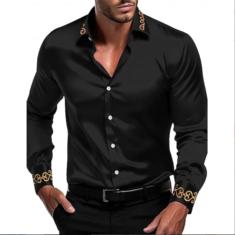 Camicia a maniche lunghe da uomo Camicia stampata floreale elegante con fiori dipinti Camicia da spiaggia casual con bottoni risvolto alla moda da uomo