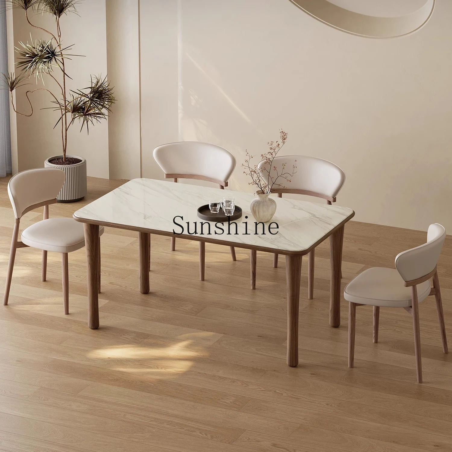 Combinação avançada de mesa de jantar retangular wabi-sabi de pedra microcristalina e cadeira