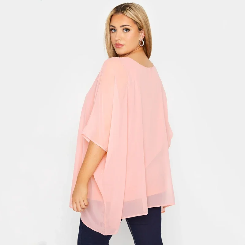 Plus Size Loose Batwing Sleeve Elegant Summer Cape Blouse Women 3/4 Sleeve Casual Work Office Tunic Tops Large Size Clothing 7XL