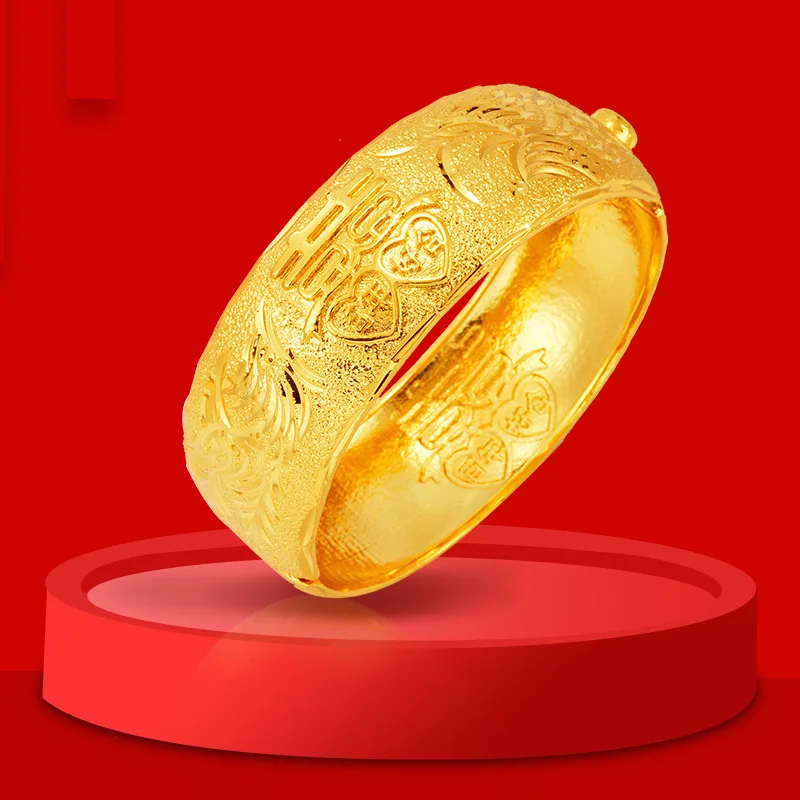 Bride Wedding Dragon Phoenix Bracelet Women 24K Gold, AU999 - Exquisite Dragon Phoenix Carving, Lucky for Bride, 24K Elegance
