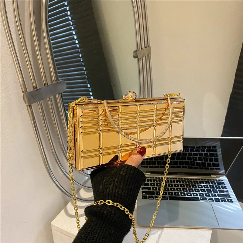 

Luxury Gold Evening Women Clutch Bag Acrylic Box Wrist Bag Dinner Party Wedding Rectangle Clutch Chain Purse Designer handbag