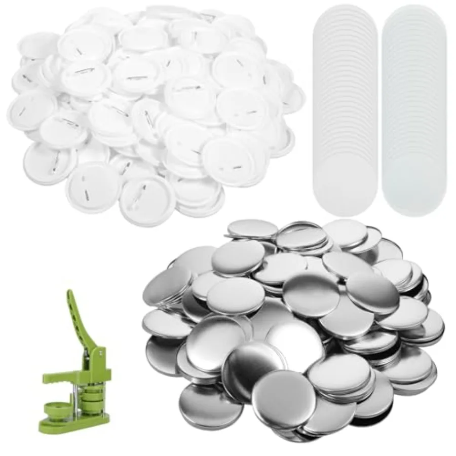 

200 Sets Blank Button Maker Supplies 58mm/ 2.25 inch Metal Round Badge Buttons Pin Parts Kit Metal Shells Back Cover and Clear