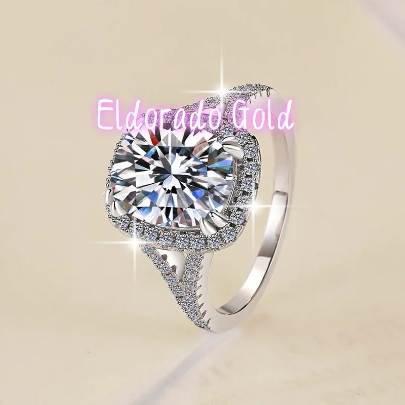 

Eldorado Gold Eldorado Gold Moissanite 4 Carat PT950 Platinum Cushion-Cut Women's Ring - Clear moissanite, premium texture, 4ct