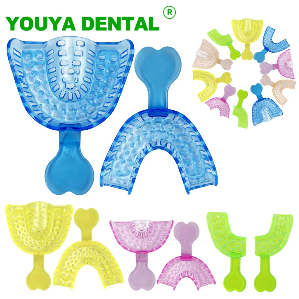 Bandeja de impresión Dental para adultos y niños, soportes de plástico para dientes, materiales de odontología, accesorio de higiene bucal, 5