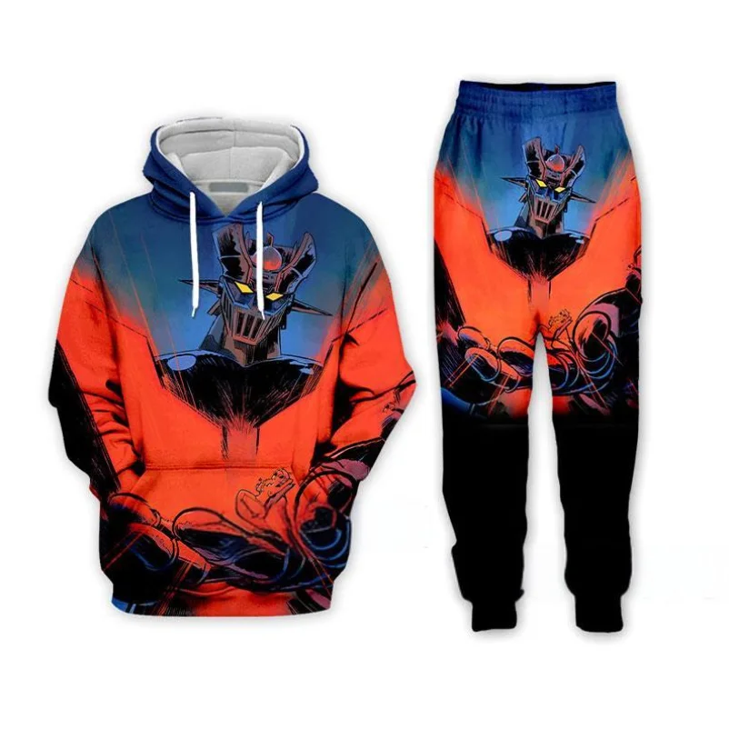Anime Mazinger Z 3D impreso Sudadera con capucha traje hombres sudaderas con capucha pantalones de chándal Casual moda dos piezas conjunto de chándal ropa de hombre