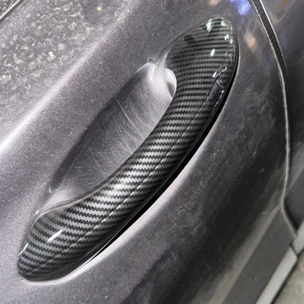 Door Handle Cover Trim For Hyundai Santa Fe TM 2019-2022 Carbon Fiber ABS Protective Stickers Stylish Exterior Decor Set 4Pcs