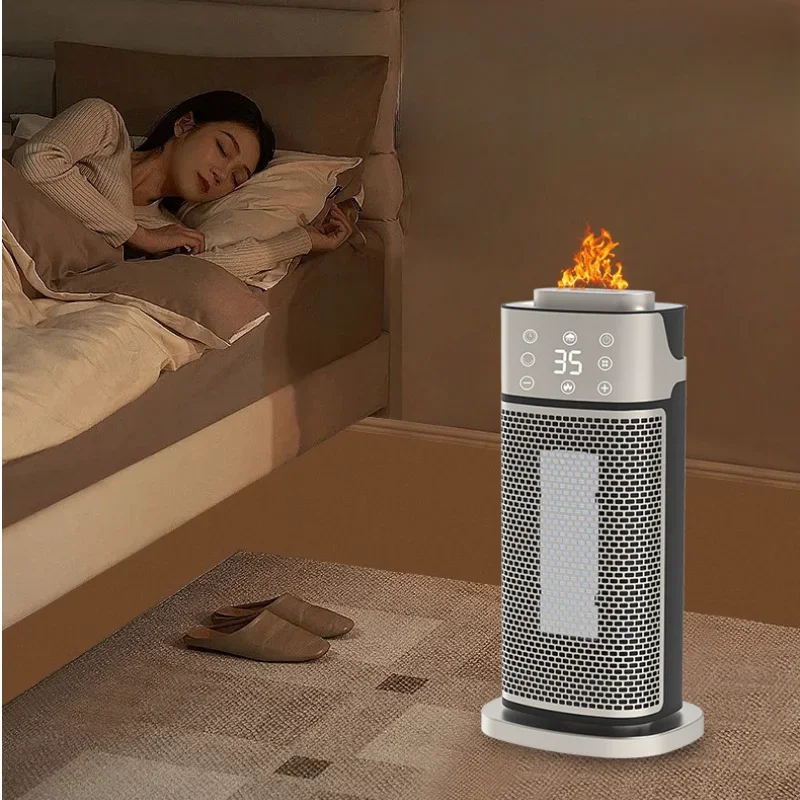 New Warm Air Blower 3D Flame Humidifying Heater Vertical Shaking Head Remote Control Quick Heating PTC Electric Heater