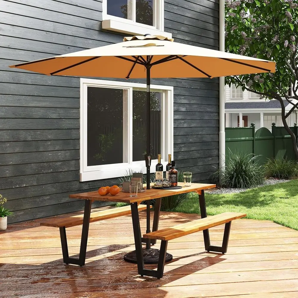 

70" Acacia Wood Outdoor Picnic Table Set with 10t Umbrella & Base, Heavy Duty Wooden Outside Dining Table Set with Bench, All-We