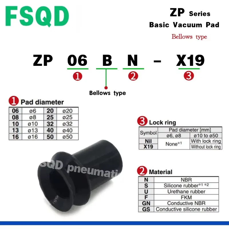 ZP06BS ZP08BS ZP10BS ZP20BS ZP25BS ZP32BS ZP40BS ZP06BN ZP08BN ZP10BN ZP20BN ZP25BN Vacuum Pad Suction Cup Actuator ZP Series