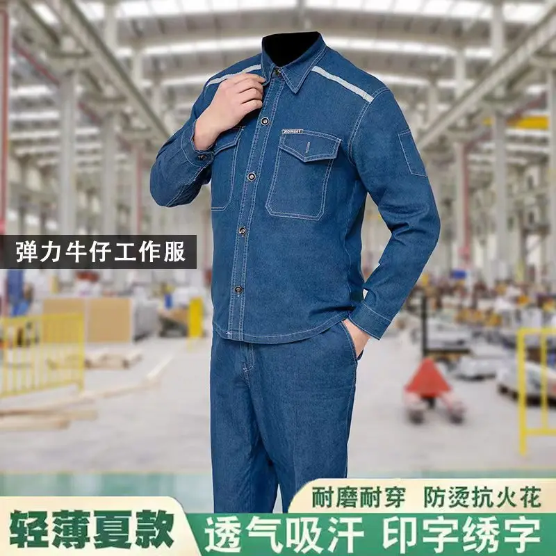 Summer Thin Denim Overalls Suit Men's Long Sleeve and Short Sleeve Multi-Pocket Labor Protection Clothing Welder Overalls Factor