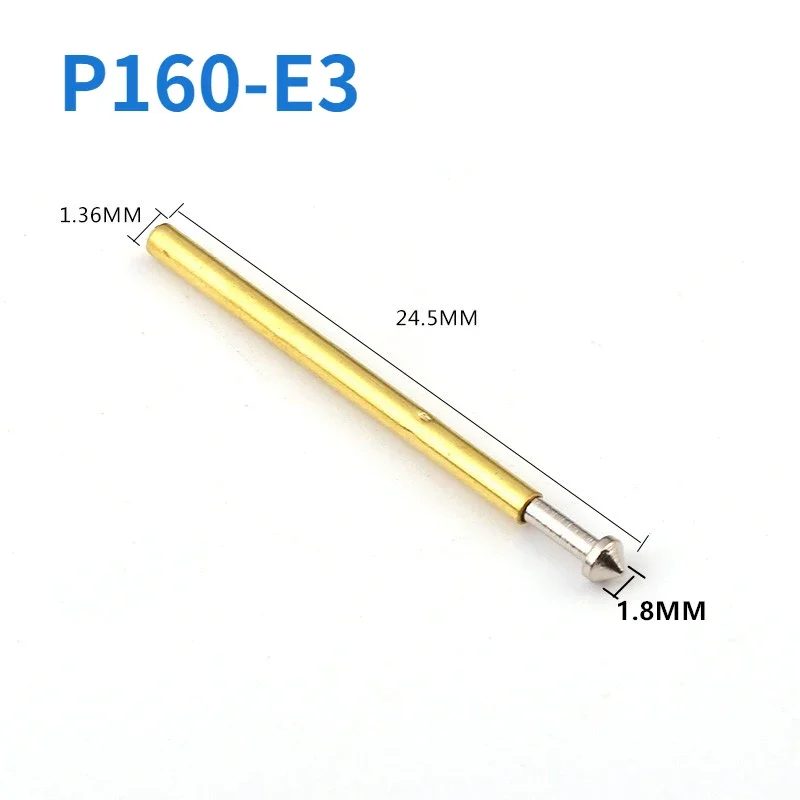 100PCS P160-E3 Nickel Plated Springs Test Pin Brass Tube Outer Diameter 1.36mm Total Length 24.5mm PCB Probe