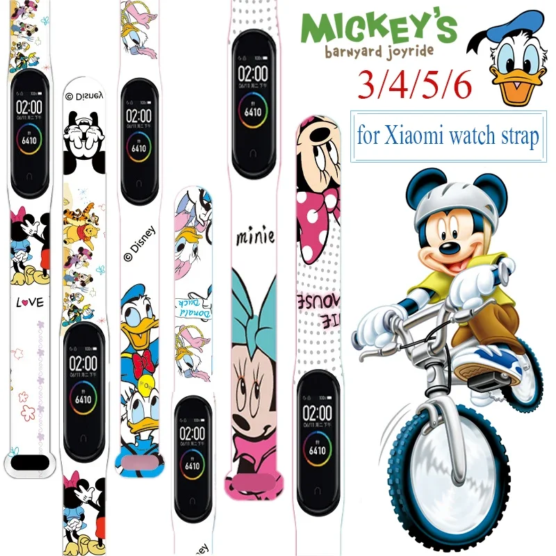 Strap for Mi Band 4 3 5 6 7 Watch Band Mickey Minnie Graffiti Silicone Bracelet Replacement for Mi Band 4 5 Wristband