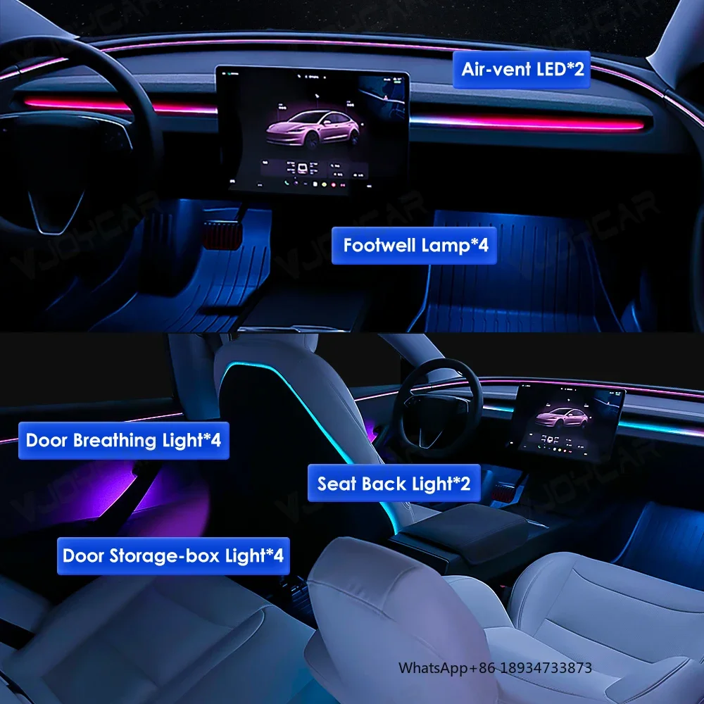 For Tesla Model 3 Highland 2023 2024 Ambient Light LED Atmosphere Lamps Car Interior RGB Backlight Car Modifications