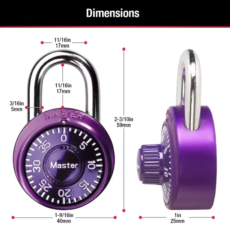 Master Lock 1533MCND Rotary Combination Padlock for Gym and School Lockers Locker Room Anti-theft Lock