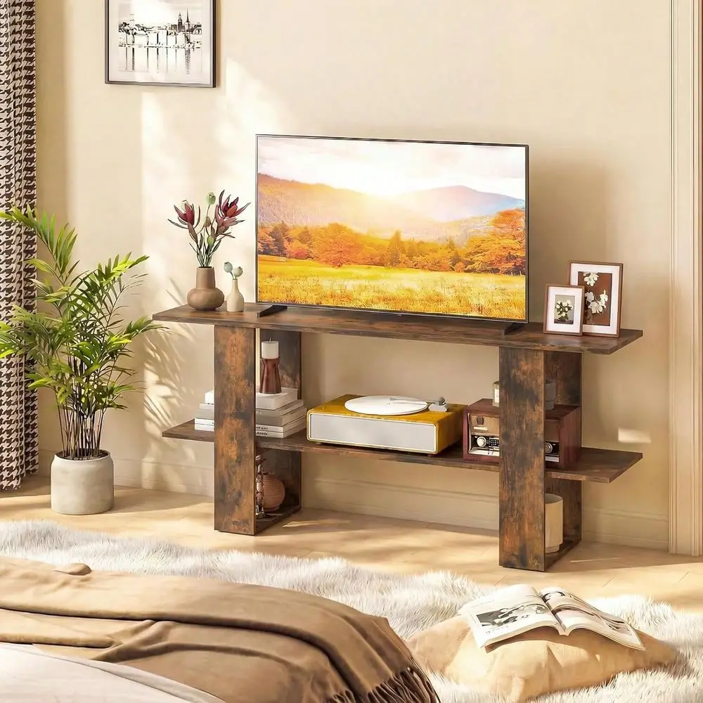 

TV Stand For 55 Inch TV, Entertainment Center With Open Storage Shelf, Wood Media Console Table For Living Room Bedroom Entrywa