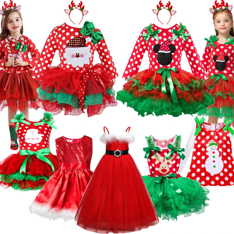 

2023 Рождественский костюм Санта Клаус Косплей платье для девочек с длинным рукавом теплый рождественский стиль Детская Новогодняя красная одежда