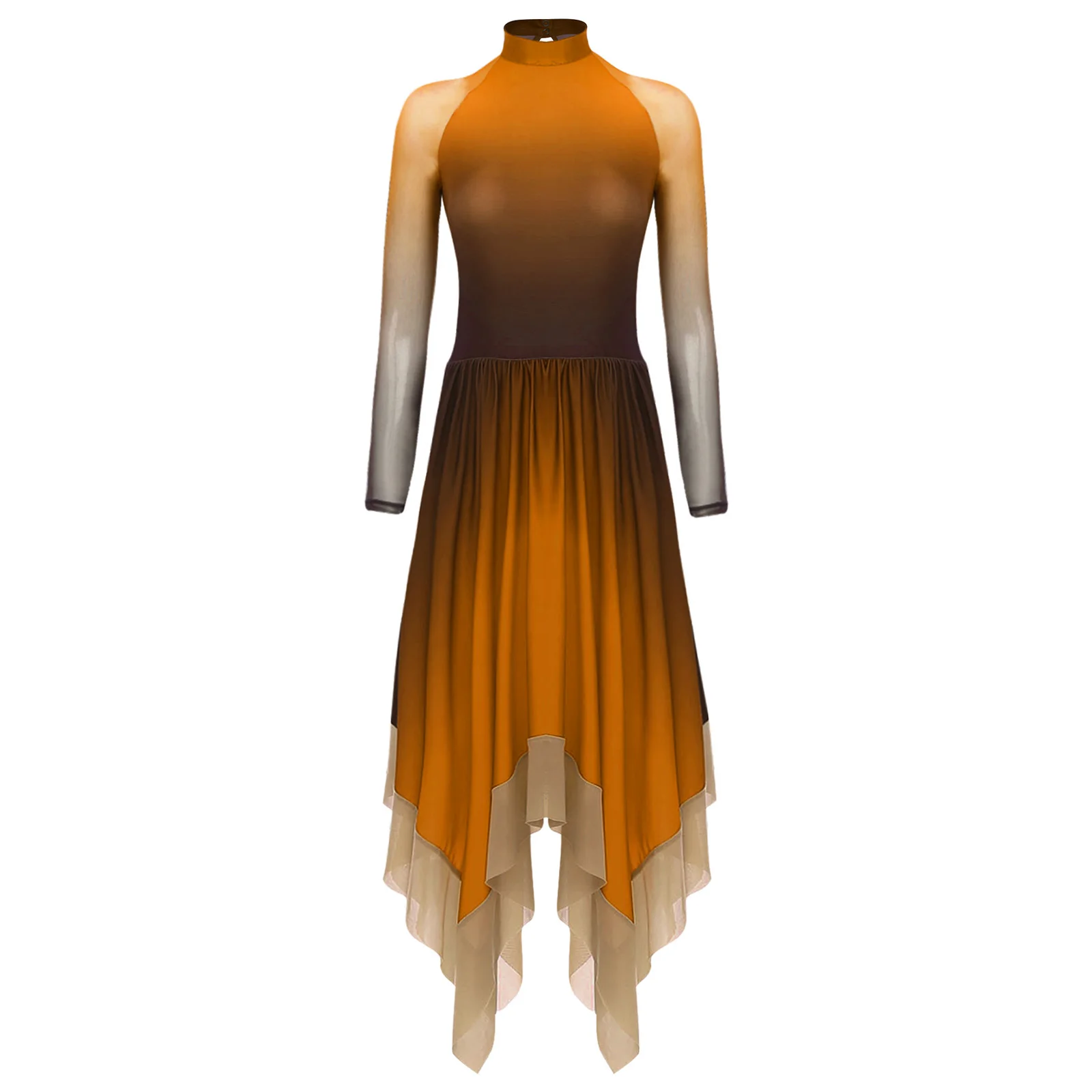 

Womens Figure Skating Dance Outfit Lyric Gymnastics Dance Gradient Dress Stage Prom Dance Performance Leotard Dress Dance Wear