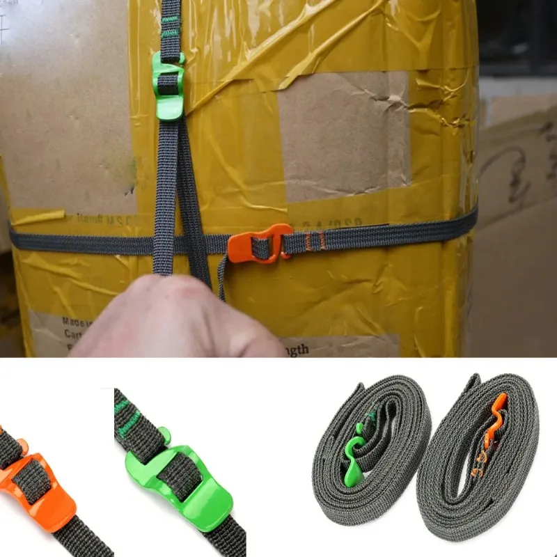 

2.0M Outdoor Travel Strapping Cord Tape Rope Tied Pull Luggage Stainless Hook RANDOM