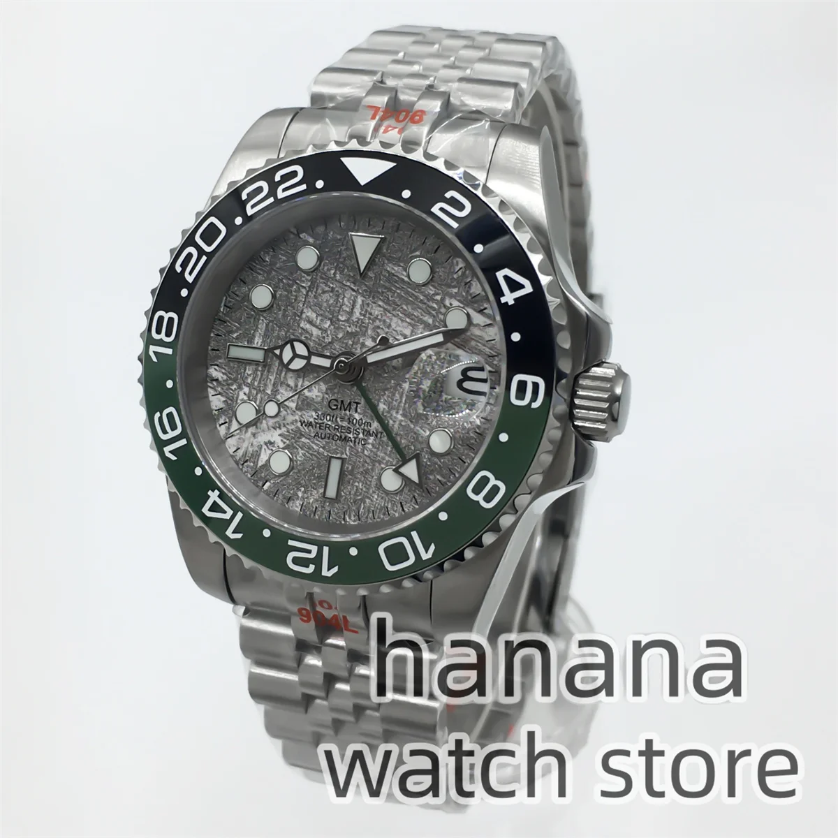 40mm NH34 GMT Men's Diving Automatic Mechanical Watch 120 click one way rotation Sapphire Glass Green C3 Luminou 100m waterproof