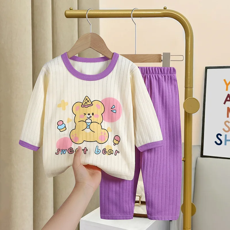 Early Spring Long Sleeve Underwear Thin Cotton Home Clothing For 1-4Years Old New Style Baby Cartoon Print Sleepwear 2 Piece/Set