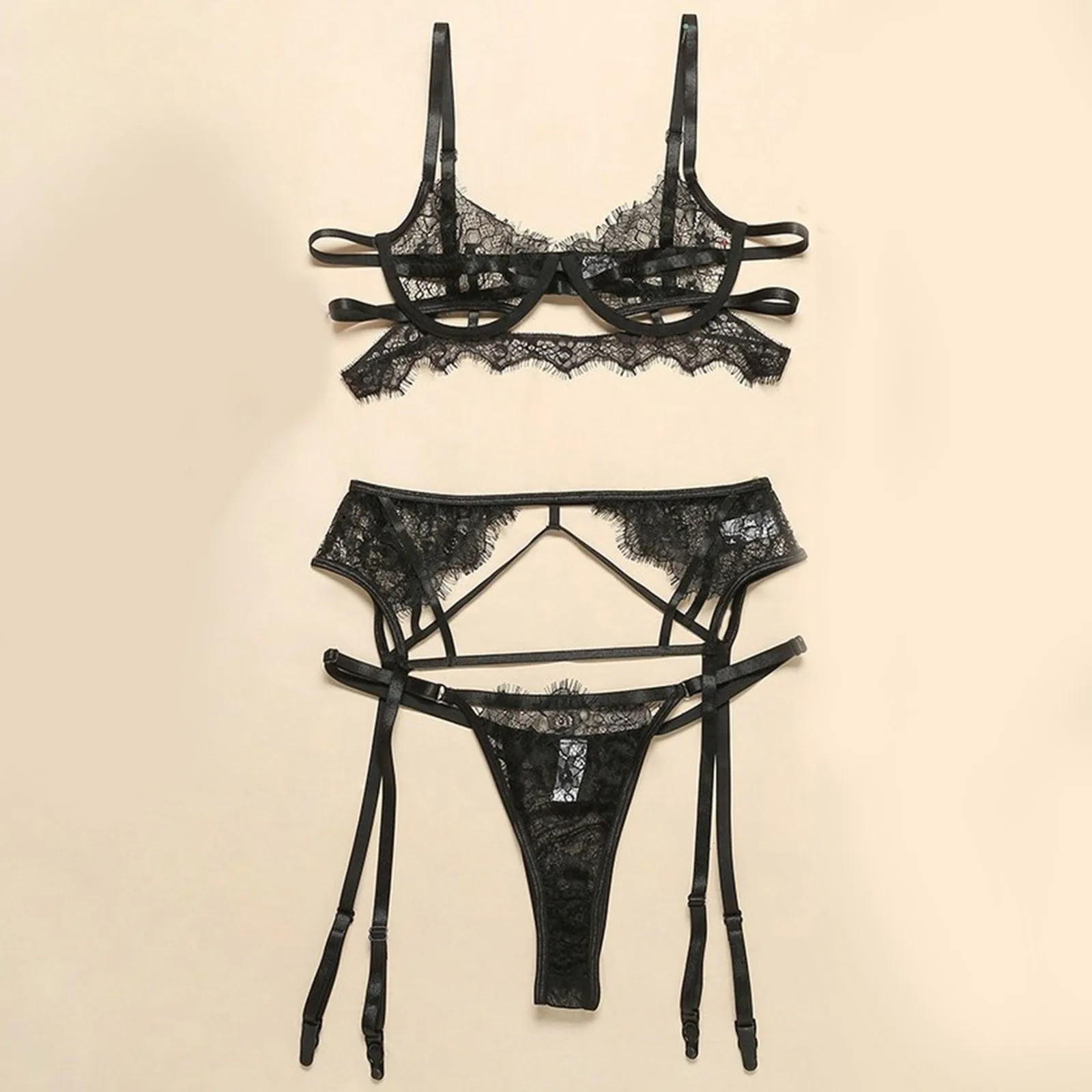 Plus Size 3XL Lingerie Set Women Thin Lace Sheer Bra Panty Sets G String Transparent Hollow Out Bralette Sexy Underwear Lenceria - Image 3