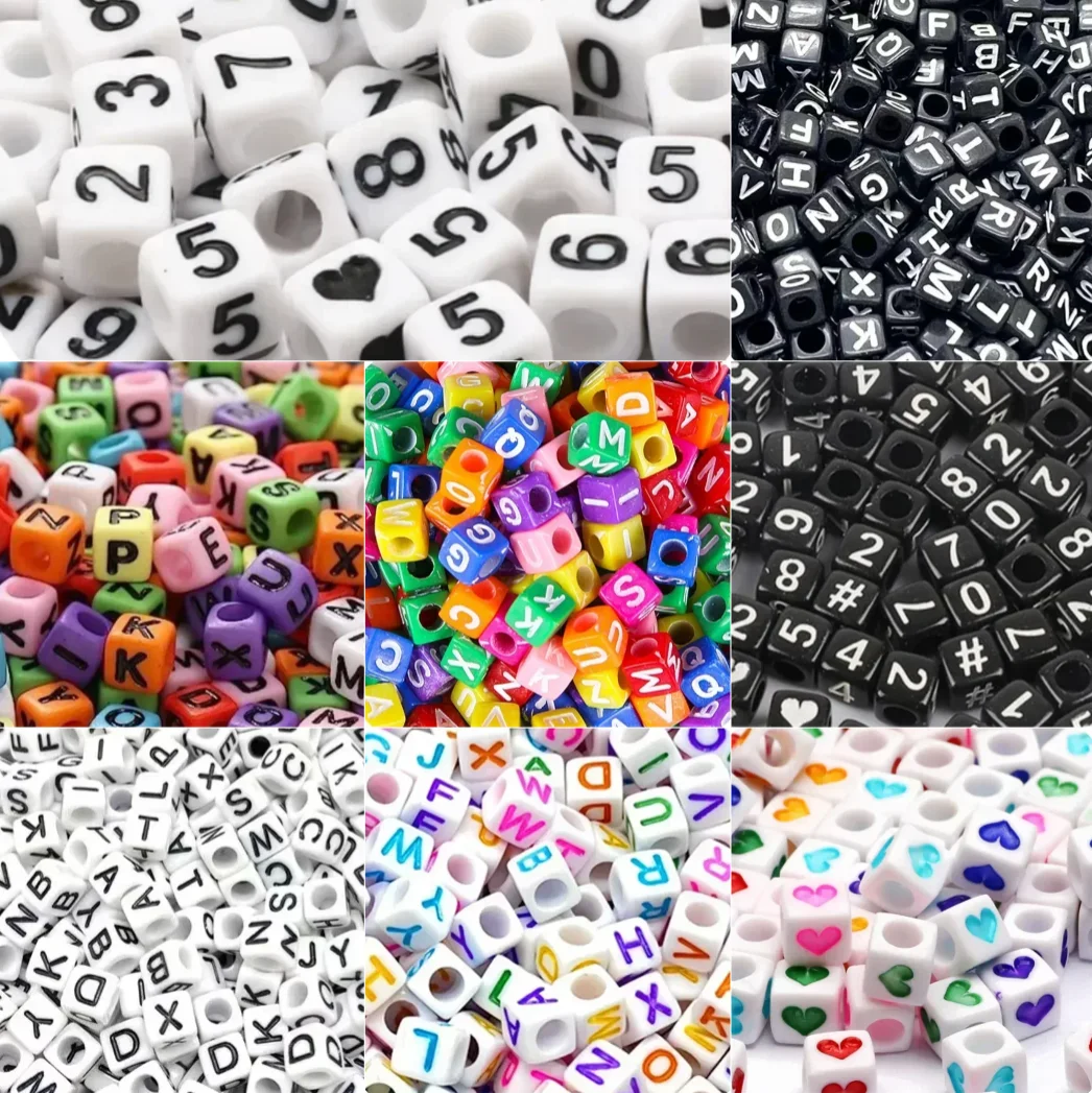 100-500PCS Acrylic Letter Beads Square Digital Beads Mixed Color Loose Beads for DIY Jewelry Making Bracelet Necklace Crafts