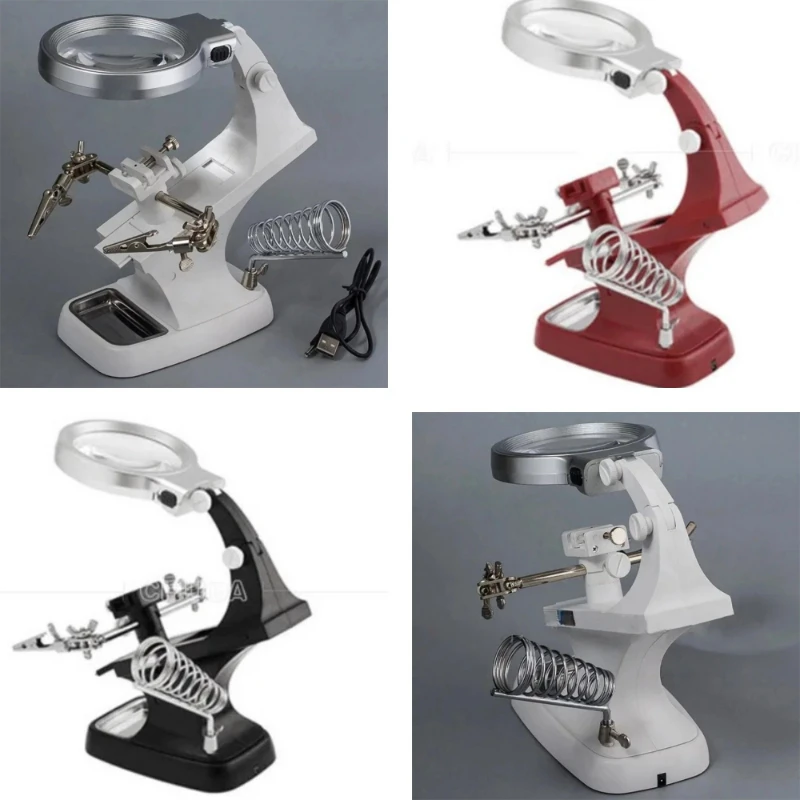 

10X 3rd Helping Hands Clip Clamp LED Magnifying Glass with Light Stand Magnifier Welding Rework Repair Holder Tools Loupe