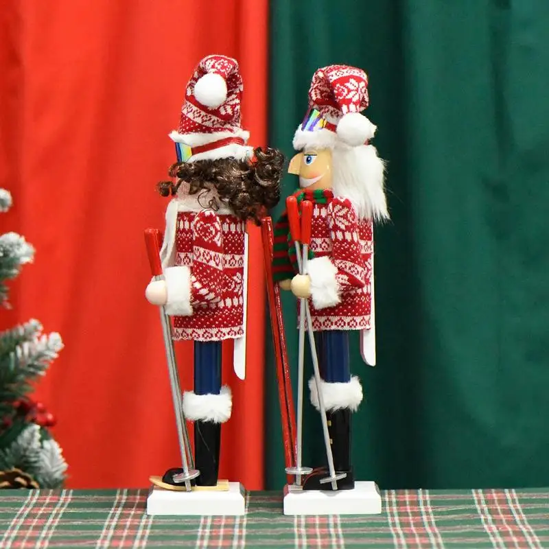 Wood Nutcracker Figurine Christmas Santa Hat Skiing Snowman 15Inch Soldier Nutcracker Holiday Decorative Nutcracker Soldier Doll