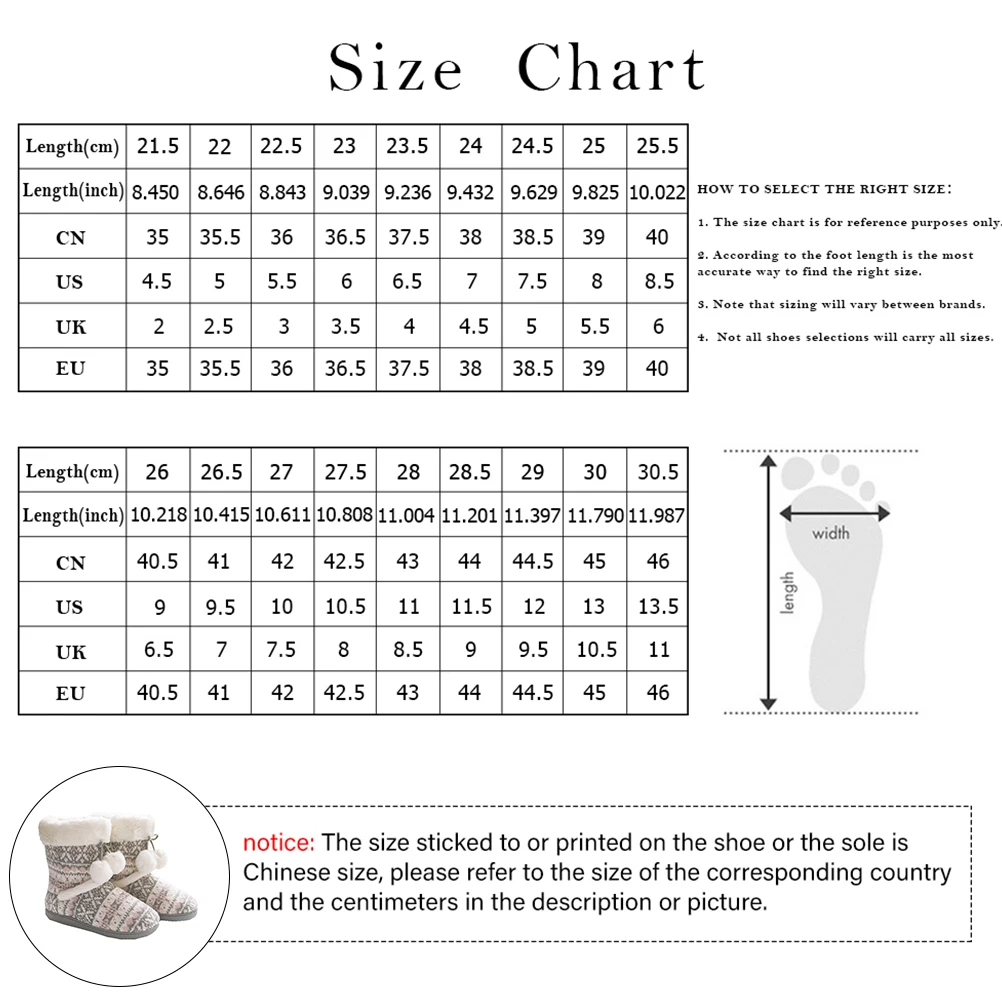 1Pair Winter Boots Warm Cotton Shoes Anti-Skid Household Footwear for Women Comfortable Stable Non-Slip Winter Home Shoes