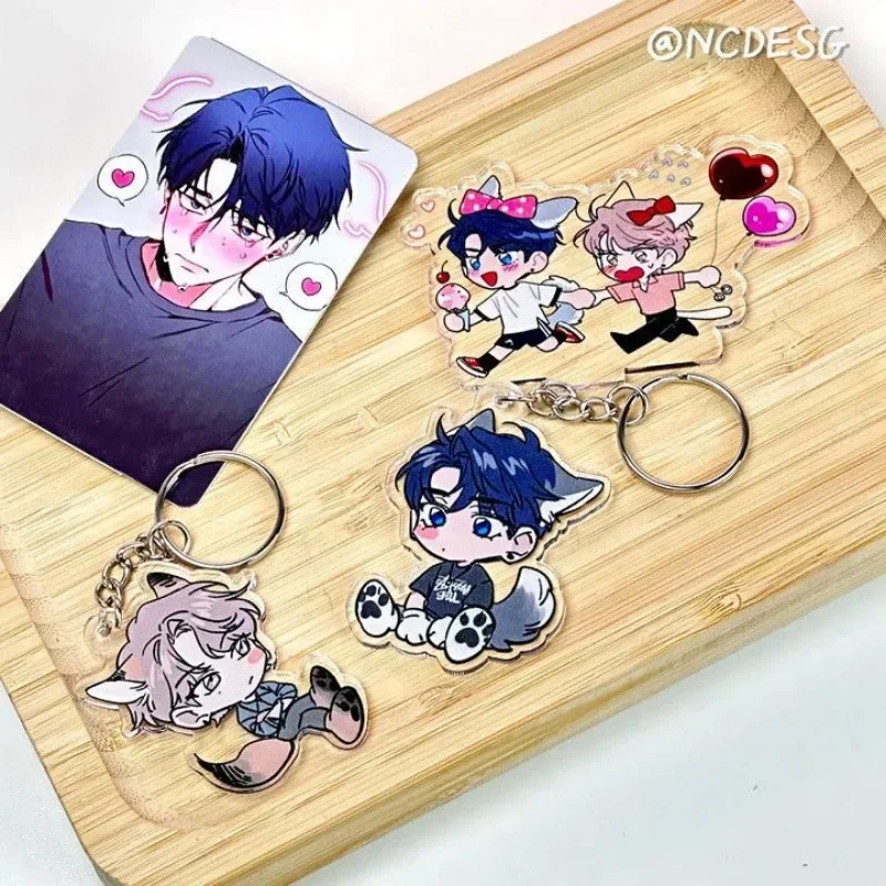 Korean Anime Keychain Woman Sketch Man Keyring Lee Joobin Man Key Chain Acrylic Stand Couples Pendant Cute Girl Alloy Porte Clef