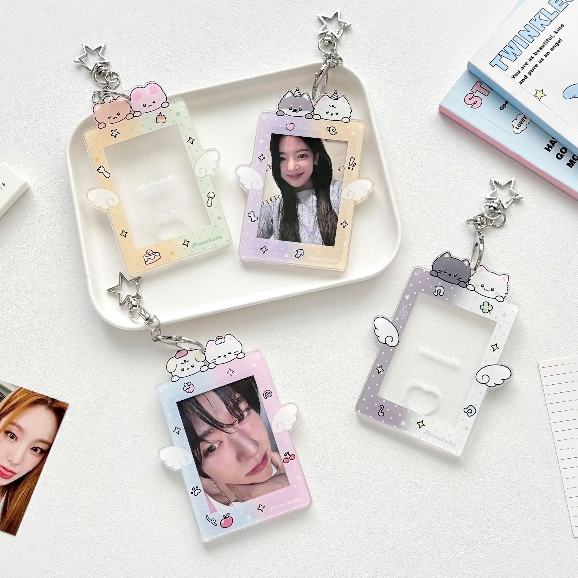 3 inch Cartoon Angel Acrylic Photocard Hard Case 3 Inch Kpop Photocard Polaroid Holder Backpack Pendant