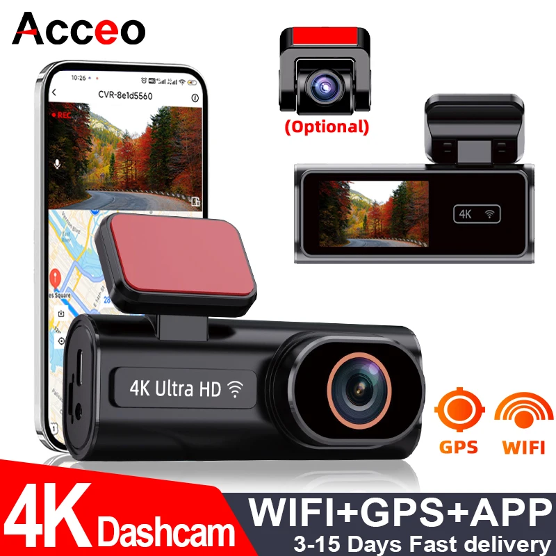 

Видеорегистратор Ultra HD 4K с циклической записью, круглосуточным мониторингом парковки, опциональной задней камерой ночного видения 1080P, поддержкой Wi-Fi и GPS